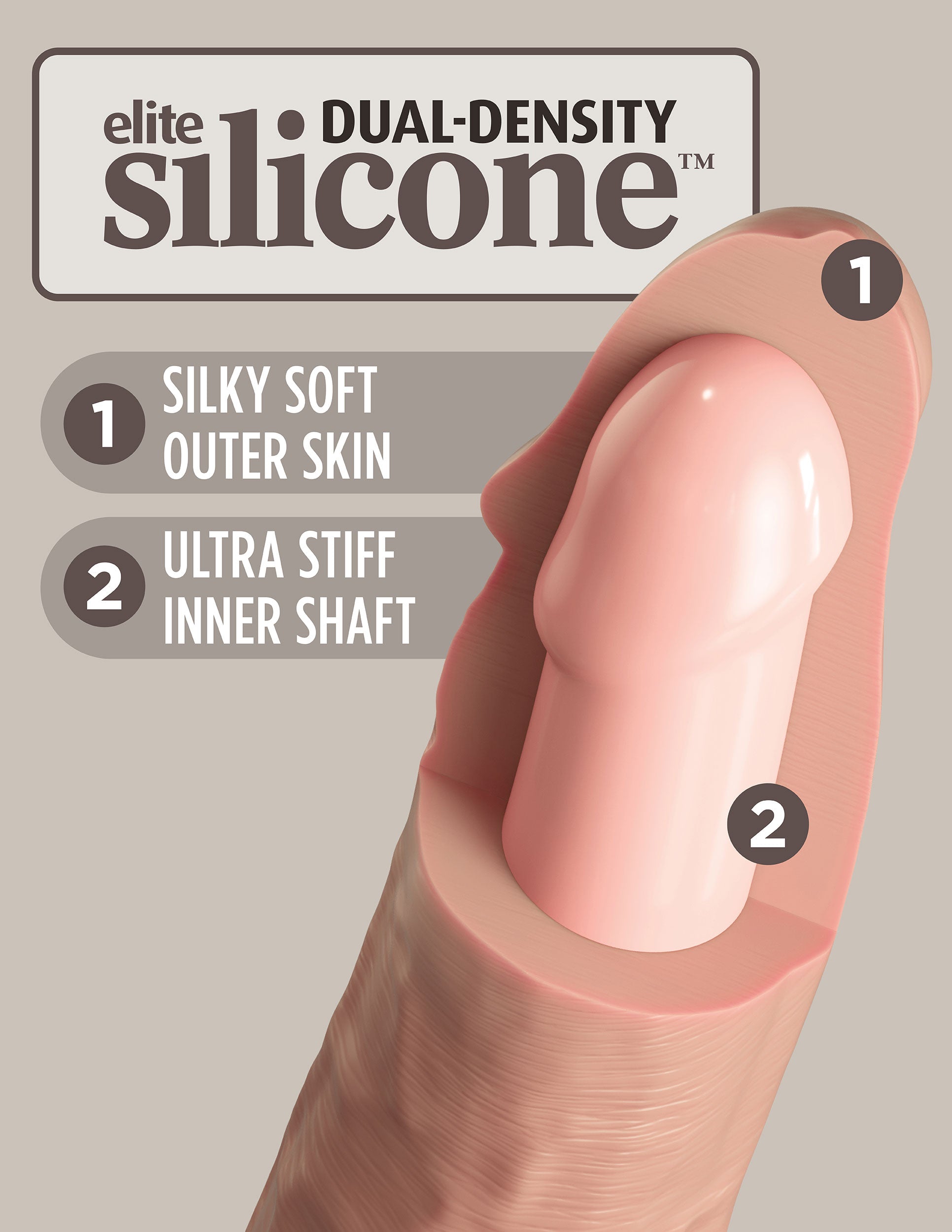 King Cock Elite 7 Inch Silicone Dual Density Cock - Light