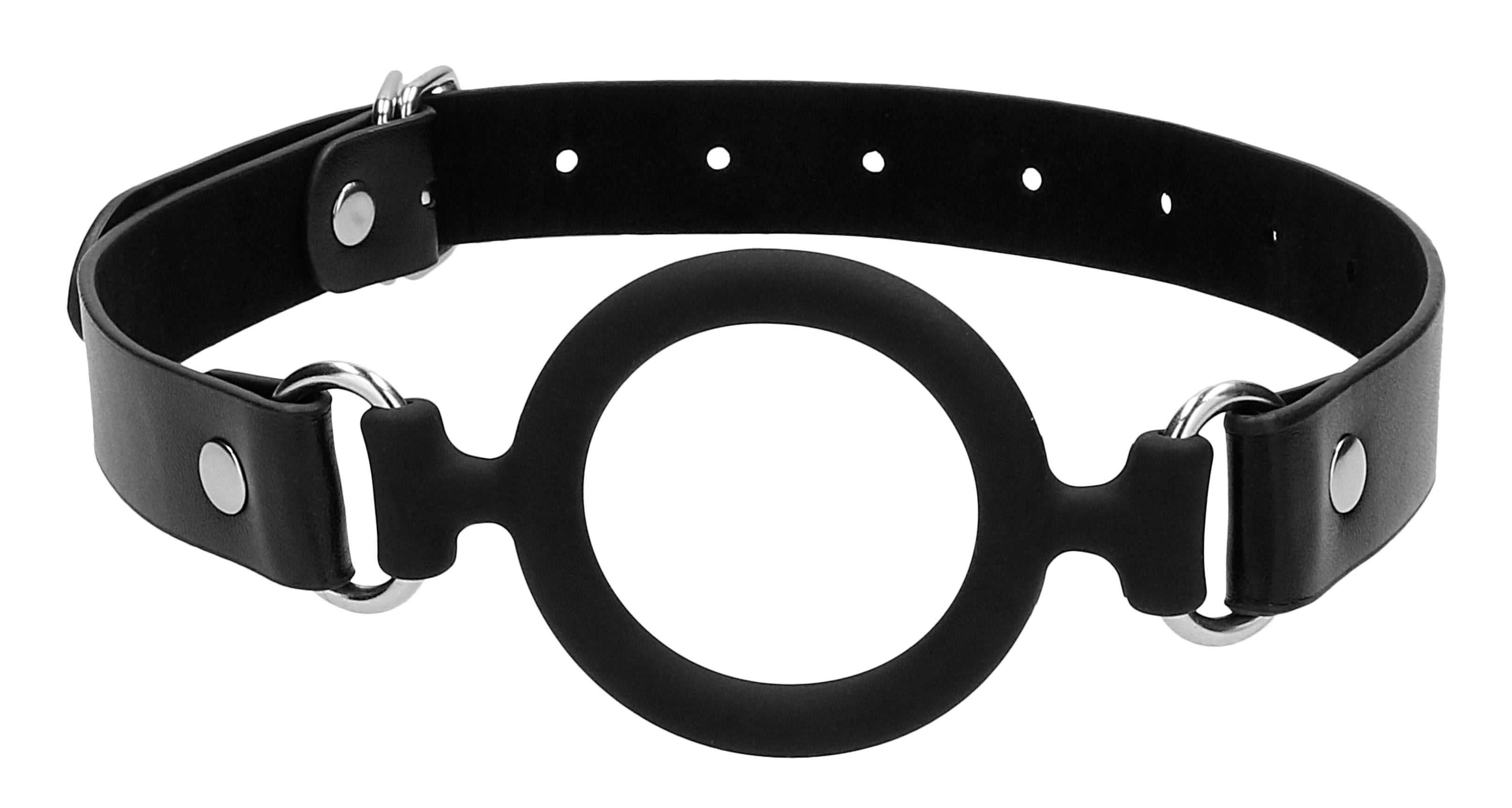 Silicone Ring Gag With Adjustable Bonded Leather Staps - Black Luxe Ember Essentials