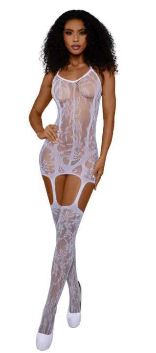 Lace and Opaque Seam Garter Dress - Os - White Luxe Ember Essentials