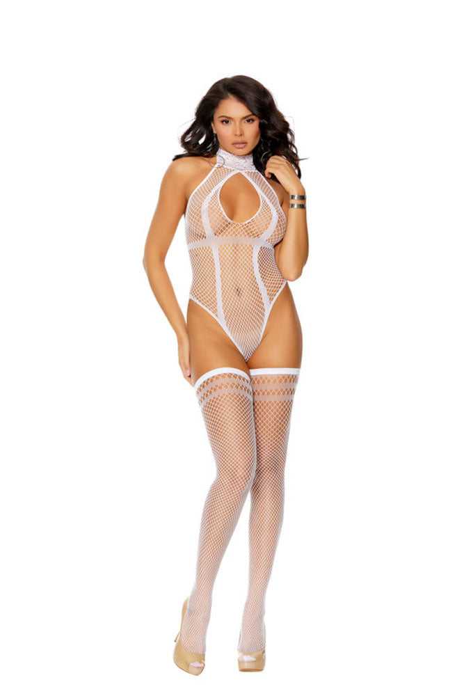 Fence Net Teddy With Stockings - One Size - White Luxe Ember Essentials