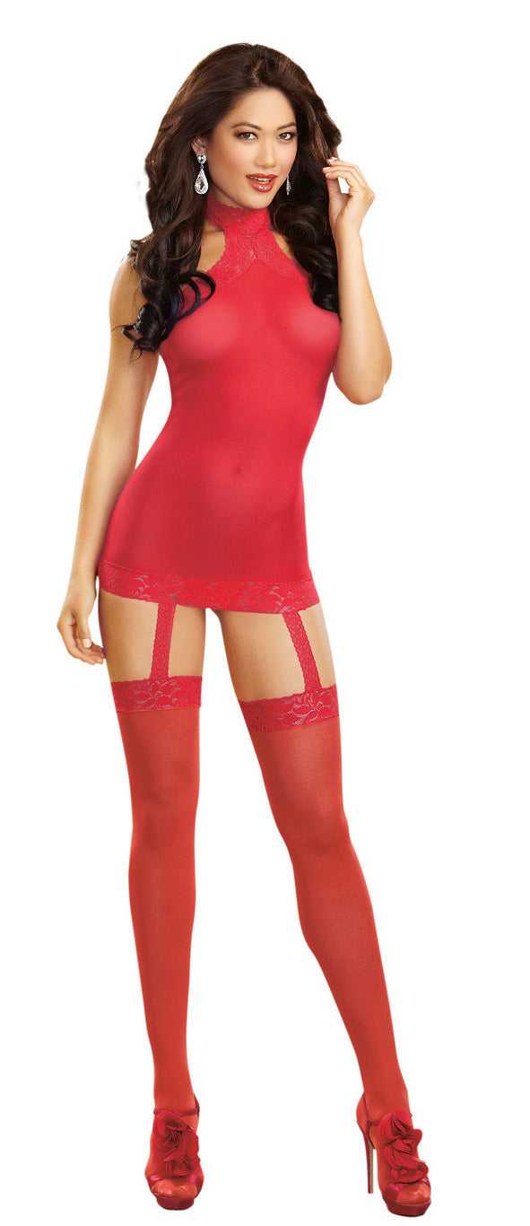 Sheer Garter Dress - One Size - Red Luxe Ember Essentials