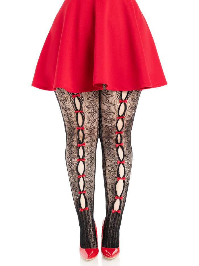 "Plus Sweetheart Striped Tights Black Red LA-9733XBRD1X2"