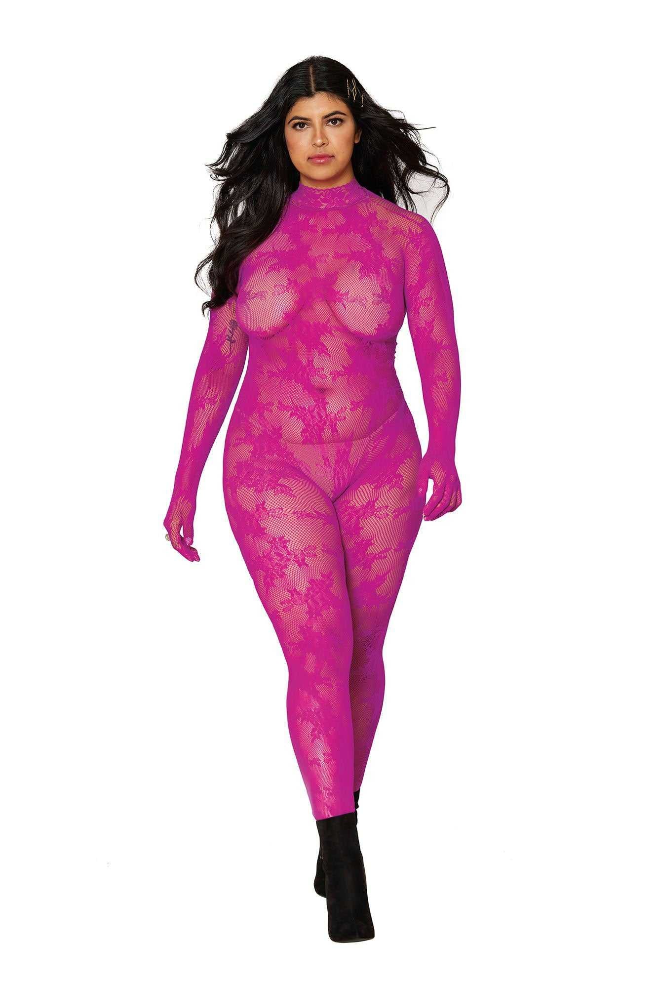 Bodystocking With Finger Gloves - Queen Size - Azalea Luxe Ember Essentials