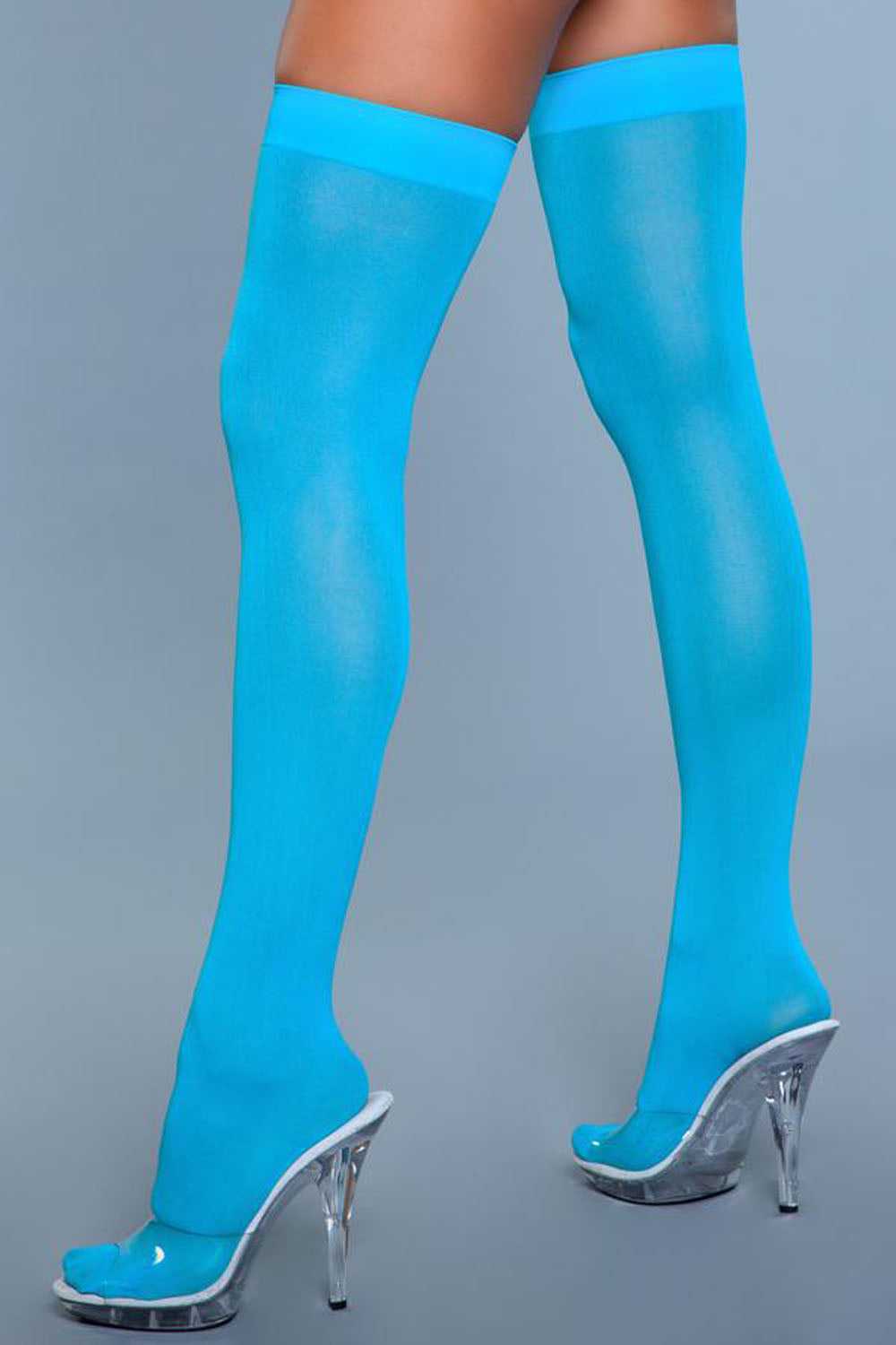Opaque Nylon Thigh Highs - Turquoise - One Size Luxe Ember Essentials