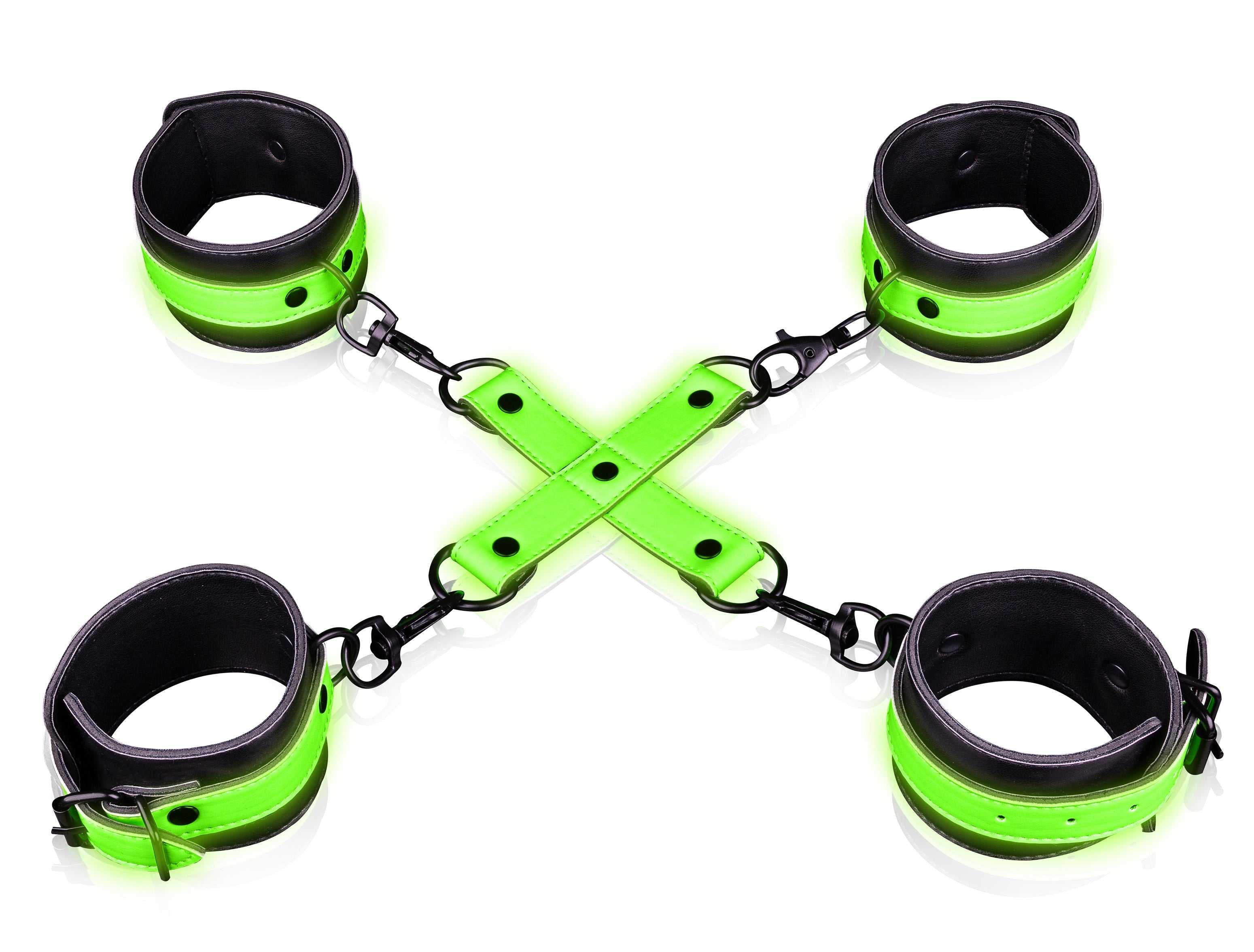 Hand and Ankle Cuffs With Hogtie - Glow in the Dark Luxe Ember Essentials