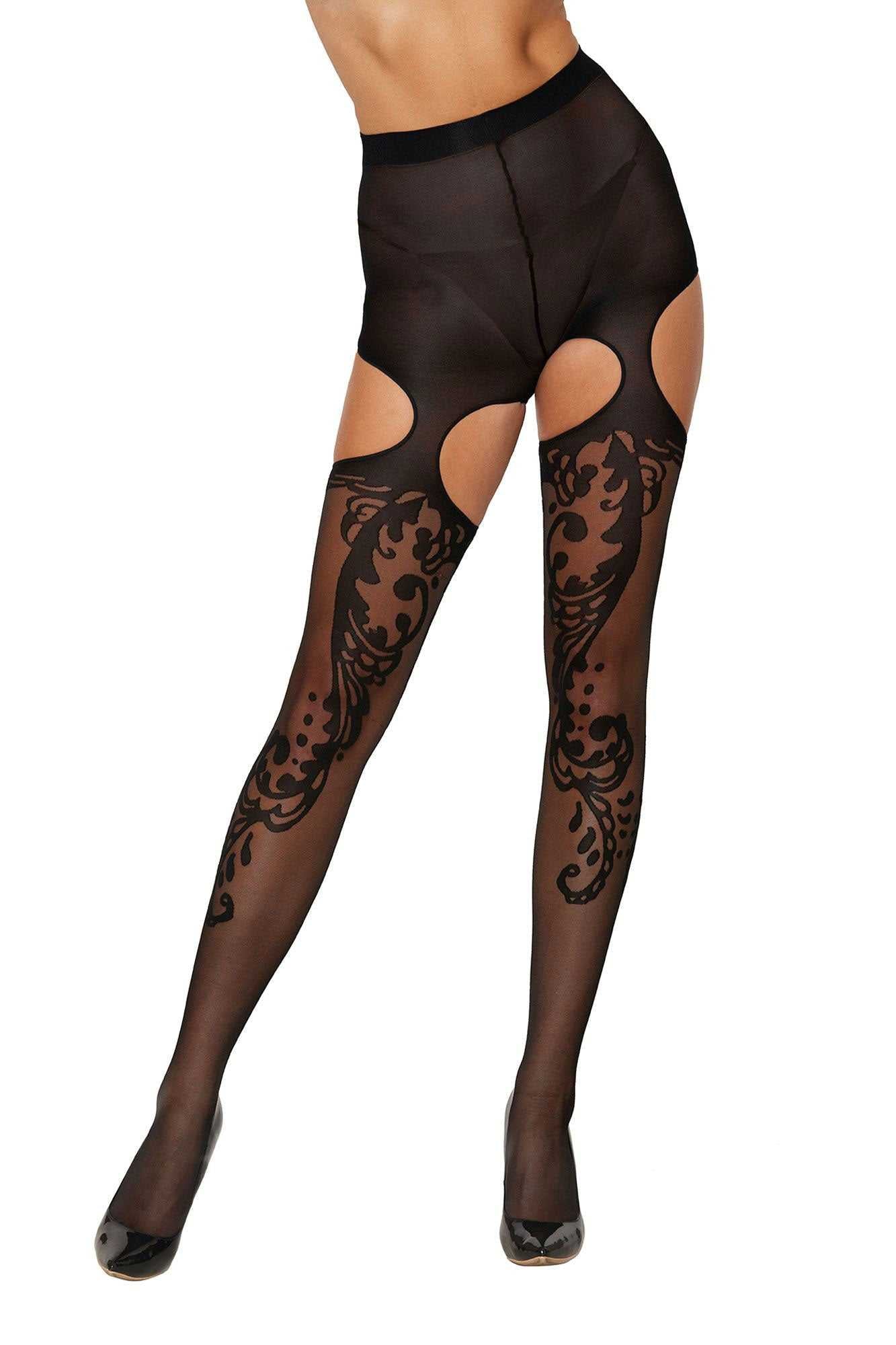 Patterned Garter Hose - One Size - Black Luxe Ember Essentials