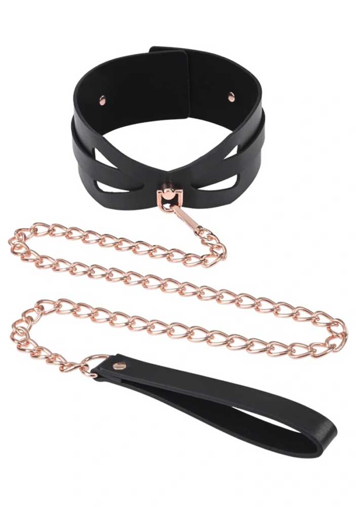 "Brat Collar and Leash - Black / Rose Gold SS09841"