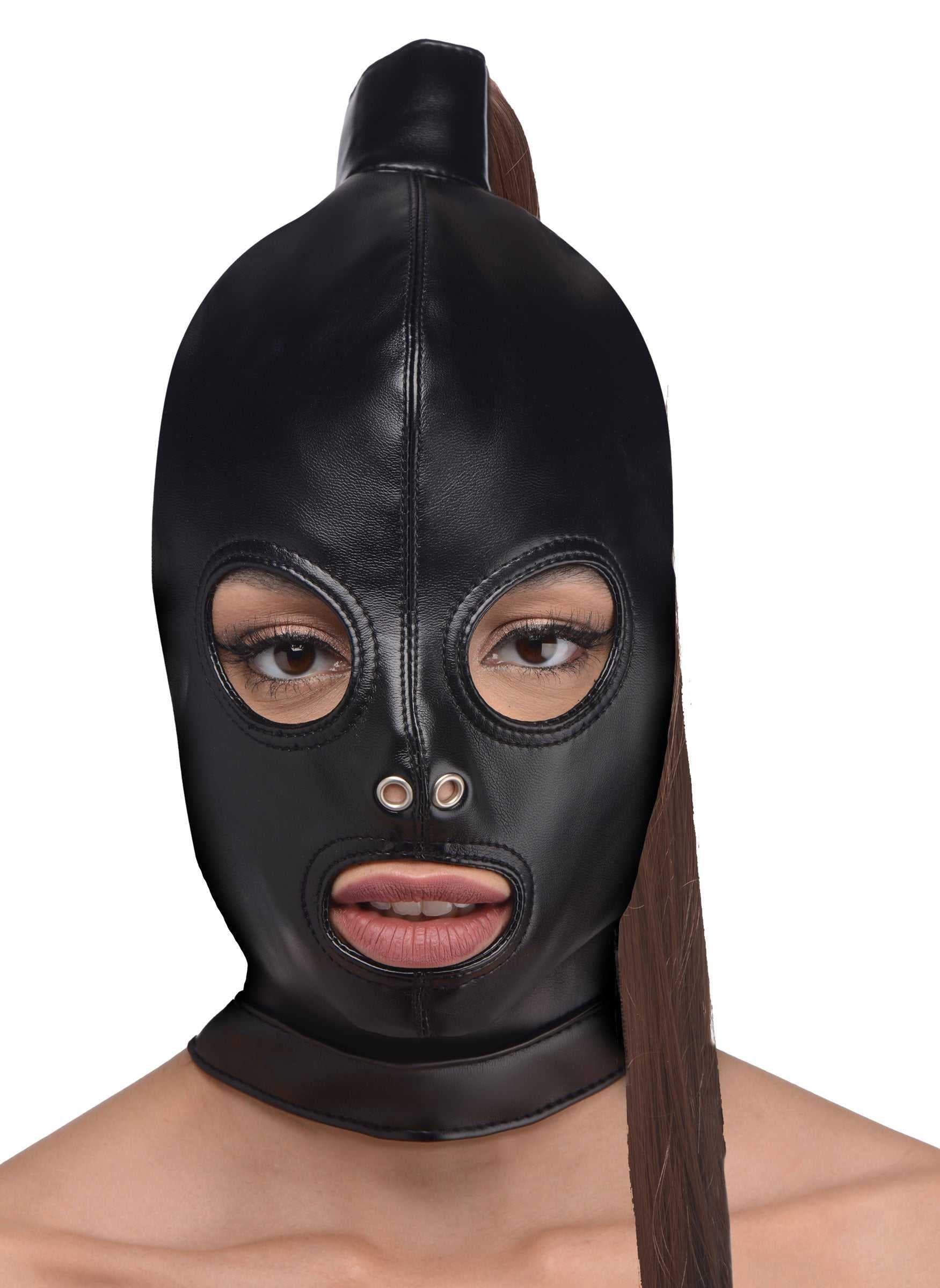 Ponytail Bondage Hood - Black Luxe Ember Essentials