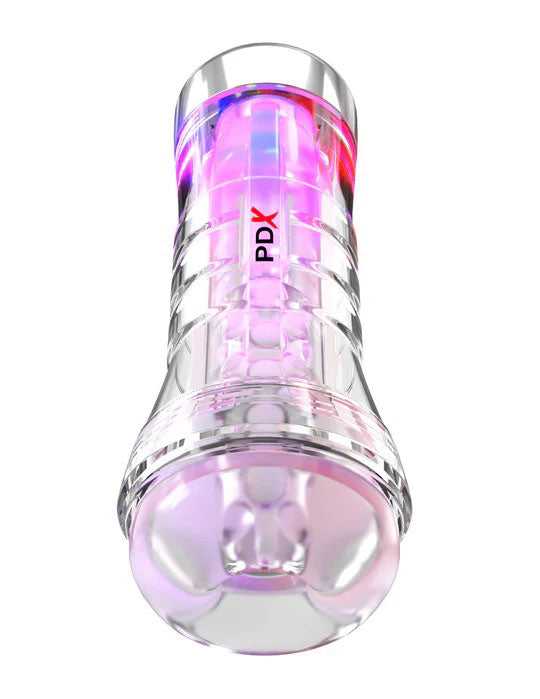 Pdx Elite Viewtube XXL See-Thru Ez-Grip Led Stroker - Clear Luxe Ember Essentials