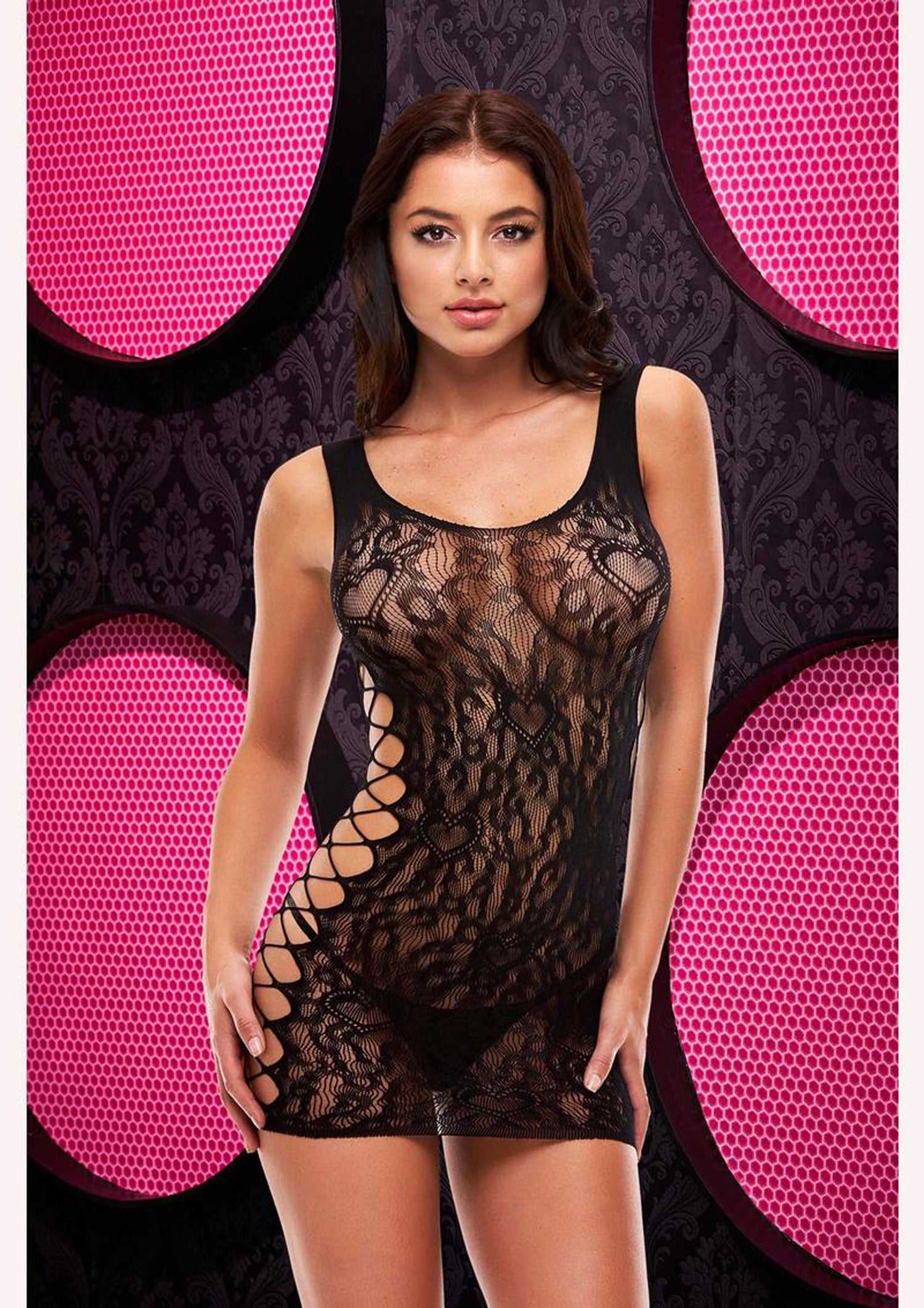 Leopard Lace Mini Dress - One Size - Black Luxe Ember Essentials
