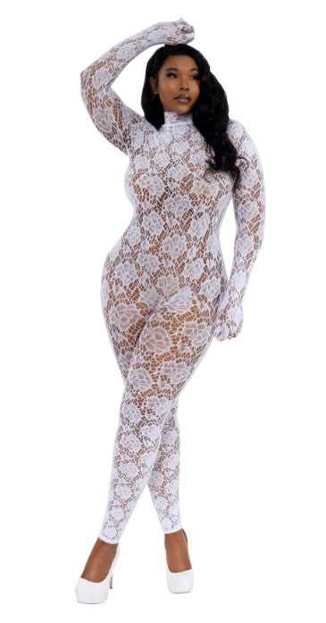 Gloved Bodystocking Dmnd - Qs - White Luxe Ember Essentials