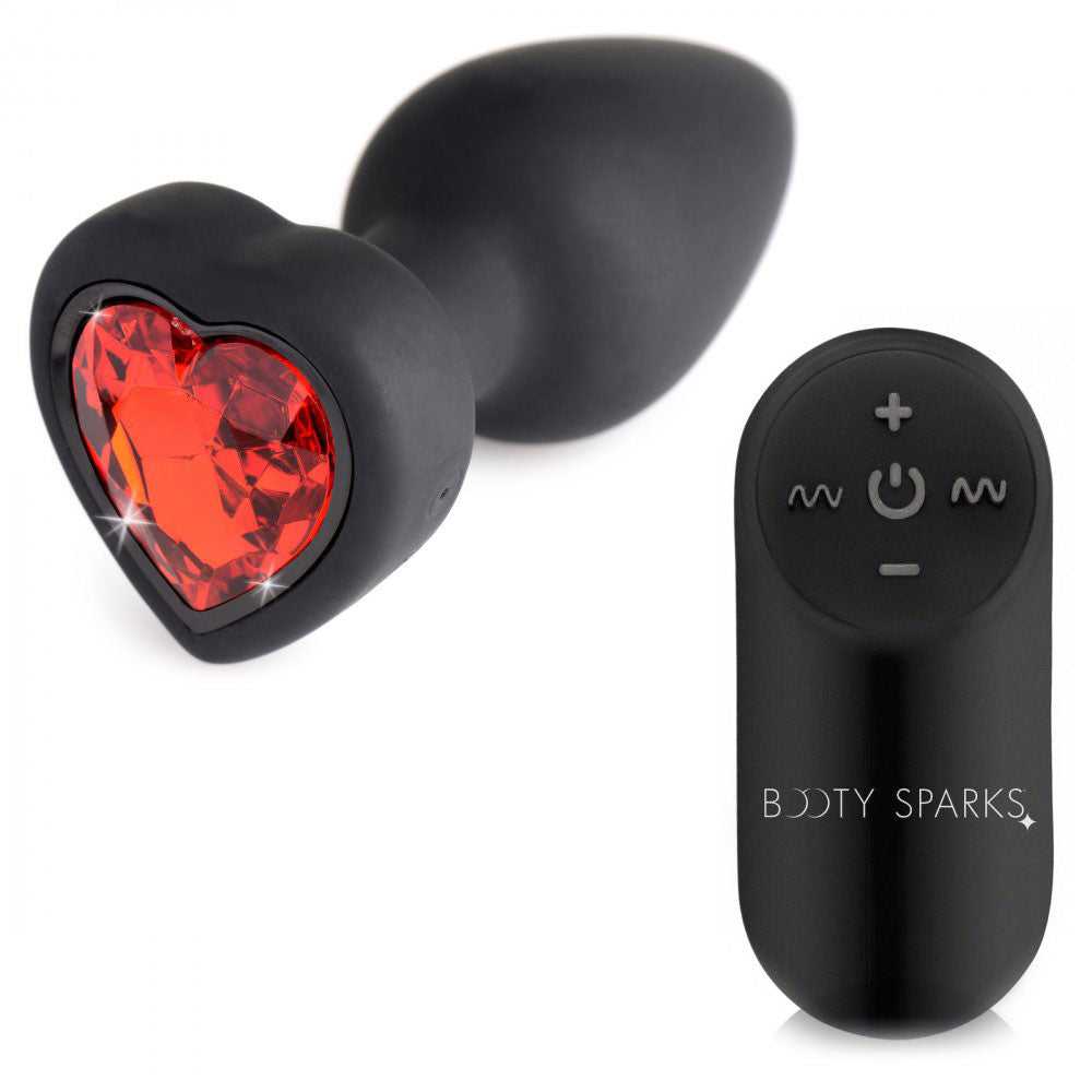 28x Silicone Vibrating Red Heart Anal Plug With Remote - Small Luxe Ember Essentials