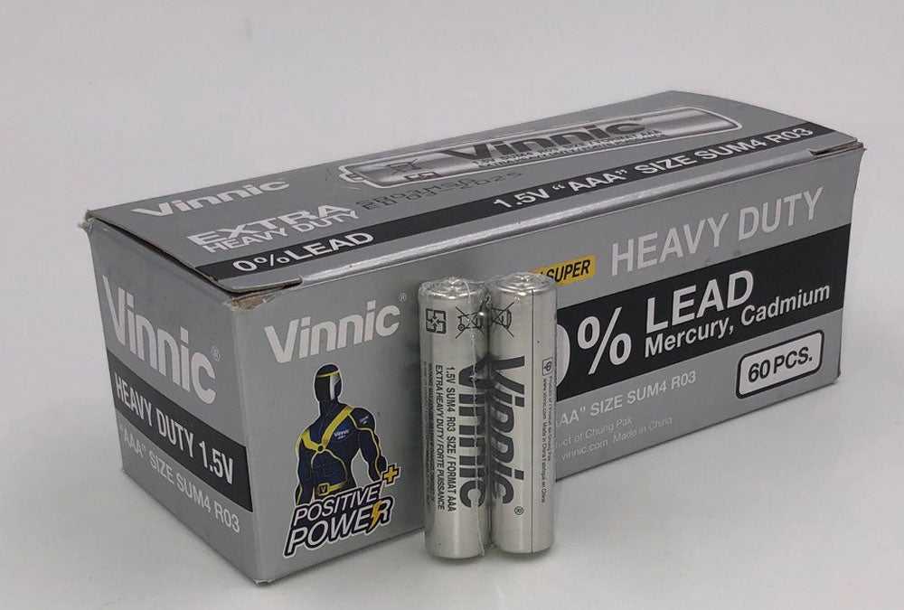 Vinnic Extra Heavy Duty AAA Batteries - 2 Pc./ Shrink Pk. - 60 Pcs. Box Luxe Ember Essentials
