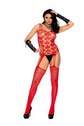 Heart Net Suspender Bodystocking - One Size - Red Luxe Ember Essentials