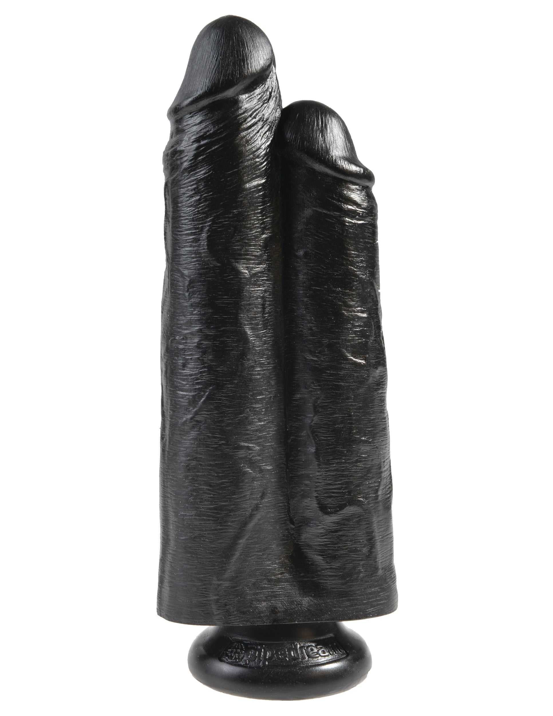 King Cock 9" Two Cocks One Hole - Black Luxe Ember Essentials