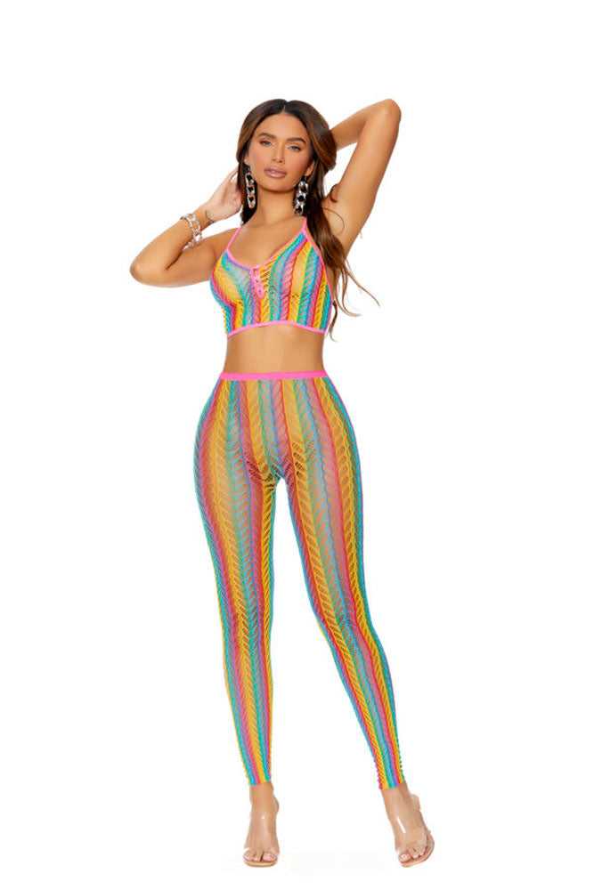 Crochet Net Cami Top and Matching Leggings - One Size - Multi-Colored Luxe Ember Essentials