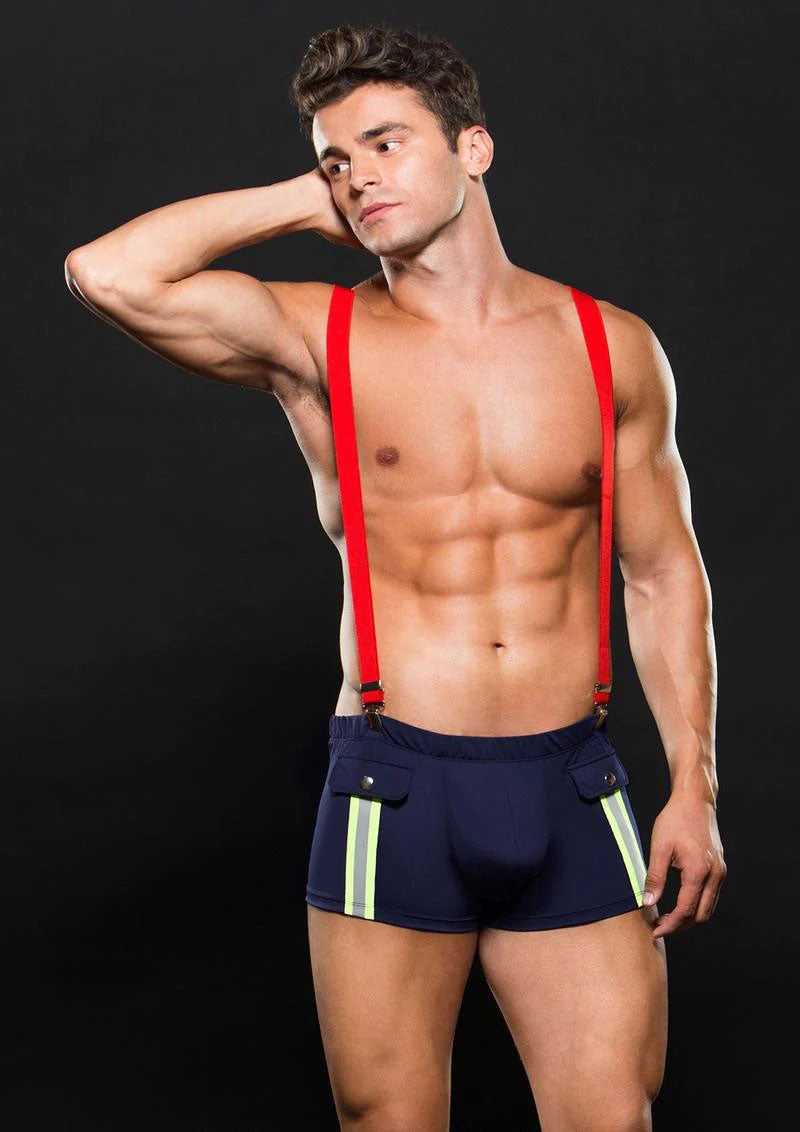 Fireman Bottom With Suspenders 2 Pc - Large/xlarge - Navy Blue/red Luxe Ember Essentials