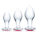 3 Pc Heart Jewel Glass Anal Training Kit - Clear/pink Luxe Ember Essentials