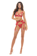 "Twist Every Way Chain Bra, Garter and Crotchless G-String 3pc - Red - M/l RR-53050TREDML"
