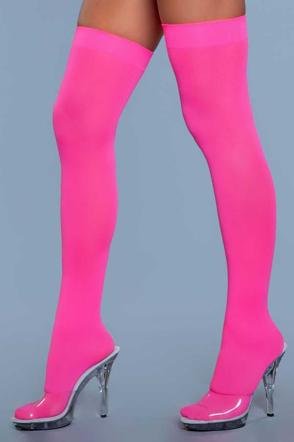 Opaque Nylon Thigh Highs - Neon Pink - One Size Luxe Ember Essentials