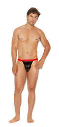 Men's Striped Mesh G-String Pouch - One Size - Black Luxe Ember Essentials