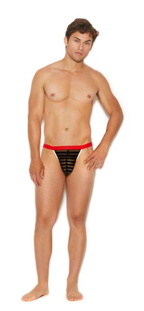 Men's Striped Mesh G-String Pouch - One Size - Black Luxe Ember Essentials
