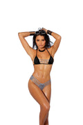 Lycra Bikini Top and Matching G-String - One Size - Black/white Luxe Ember Essentials