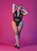 Sexy Time Deep Plunge Halter Teddy - Black - 1x-3x Luxe Ember Essentials