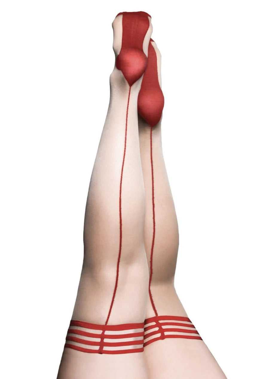 Whitney -Red Back Seam Thigh High - Size C - Nude Luxe Ember Essentials