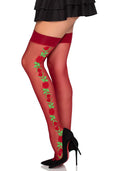 "Spandex Thigh Highs With Roses - Os - Burgundy LA-1957BUROS"