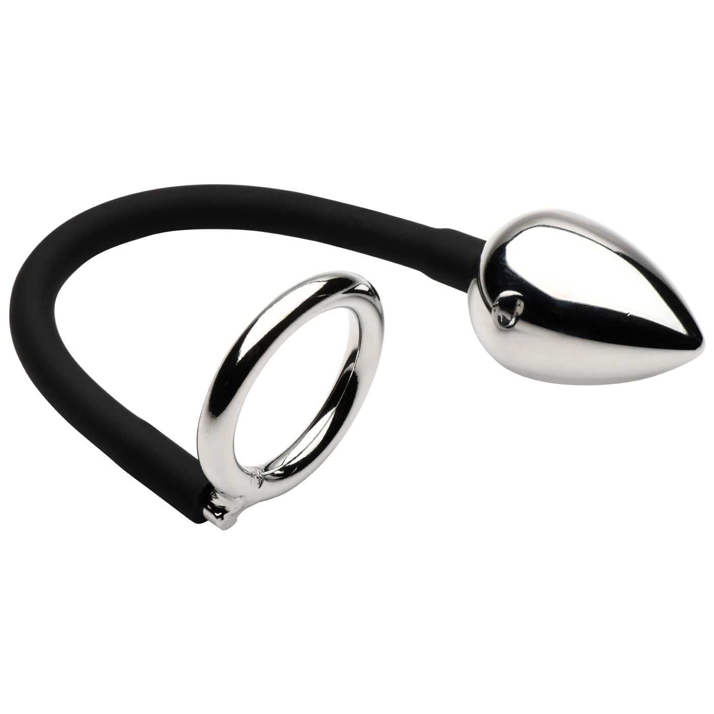 Tug Plus Plug Cock and Ball Ring With Anal Plug - Black Luxe Ember Essentials