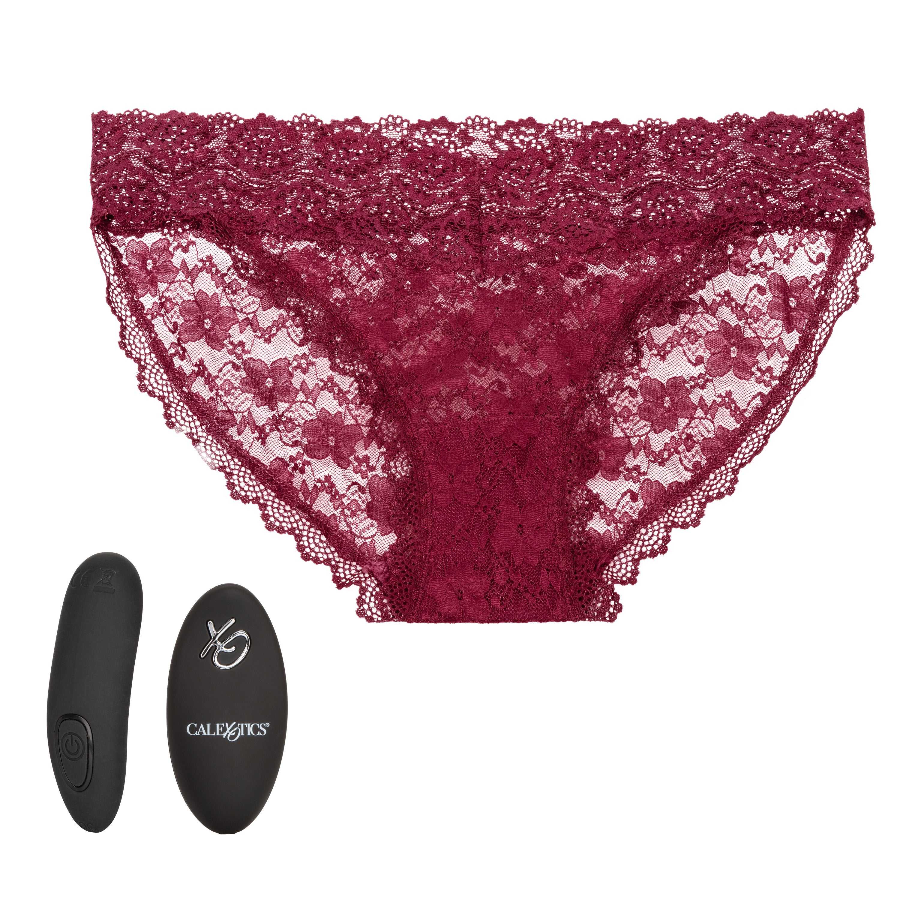 Remote Control Lace Panty Set - L/ XL - Burgundy Luxe Ember Essentials