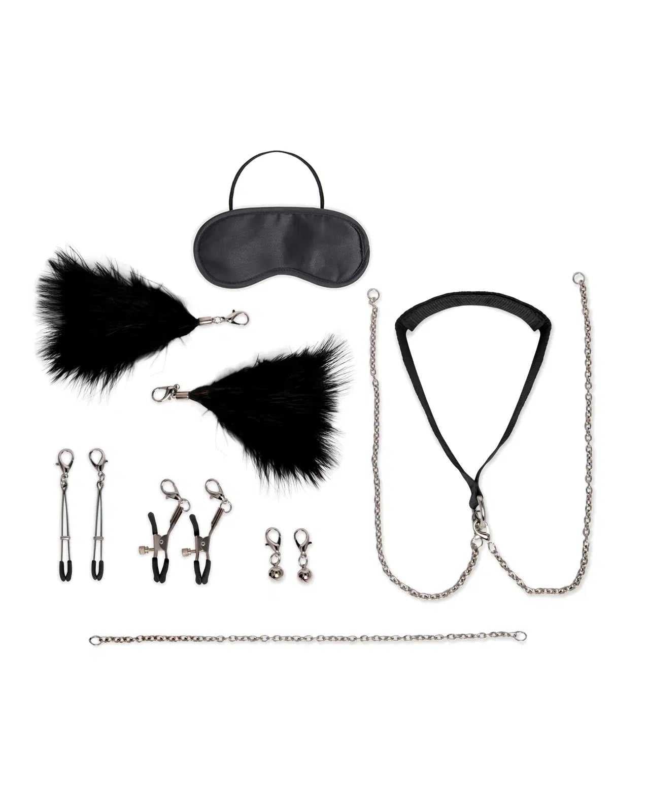 12 Pc Interchangeable Collar and Nipple Clips Set - Black Luxe Ember Essentials