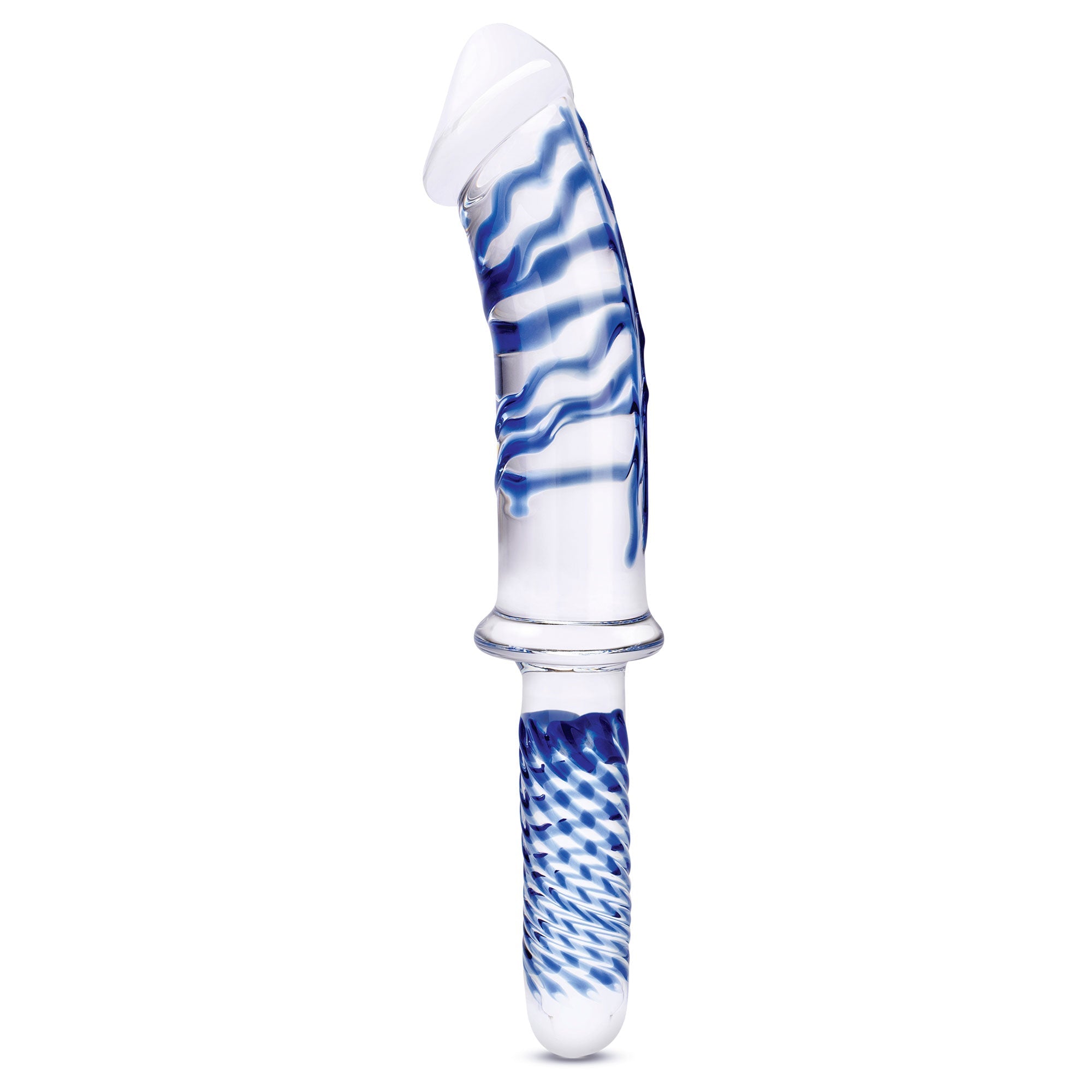 11 Inch Realistic Double Ended Glass Dildo With Handle - Blue/clear Luxe Ember Essentials