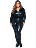 "Lame Zipper Front Catsuit - 3x/4x - Black LA-85047XBL3X4"